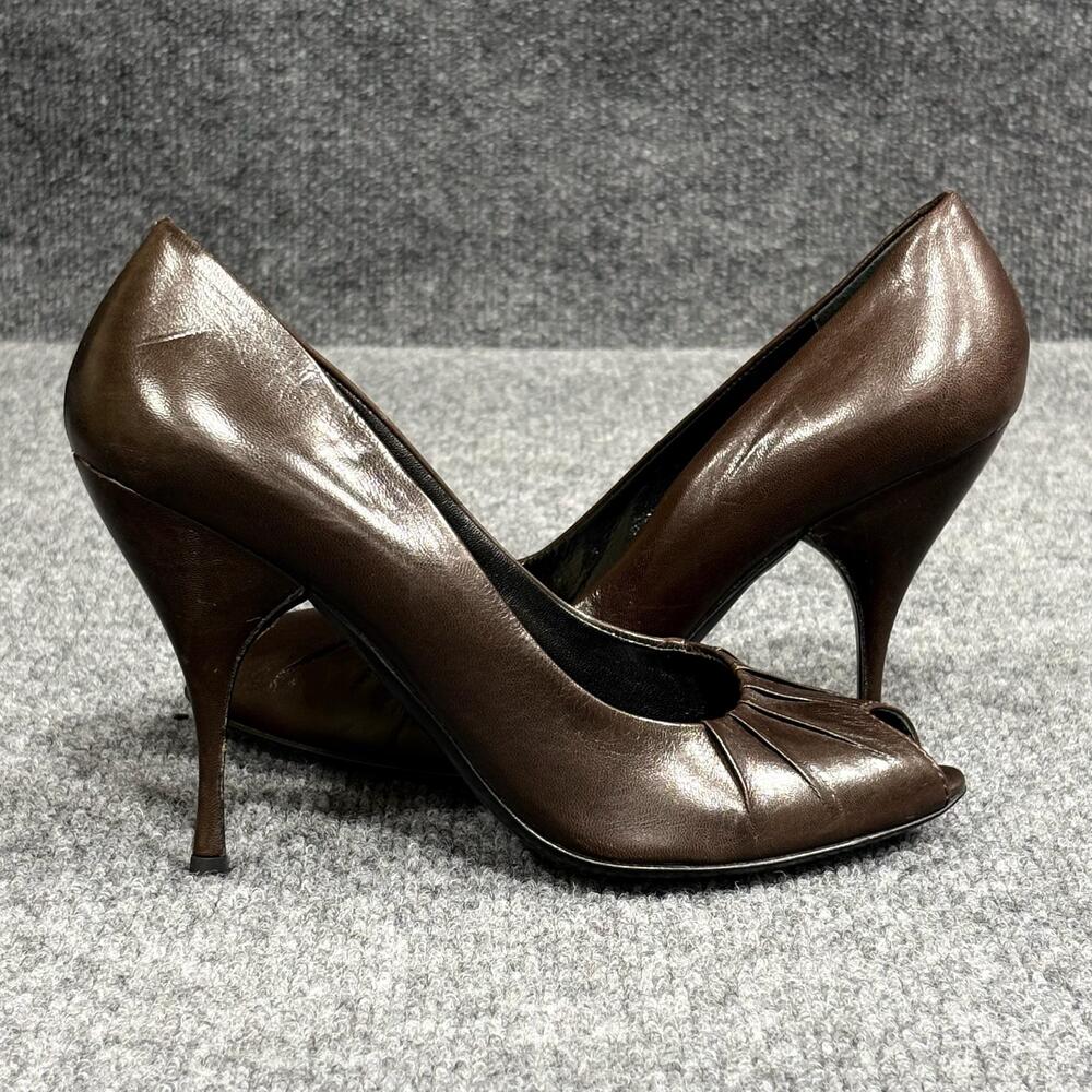 Vintage Prada Shoes Womens 6 EU 36 Brown Leather Almond Toe Pumps Heels Italy